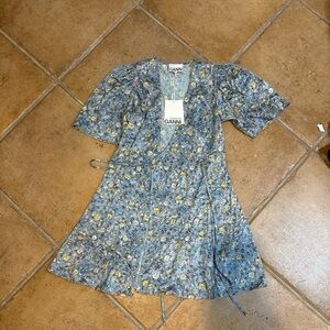 Ganni Kids Blue Floral Wrap Dress